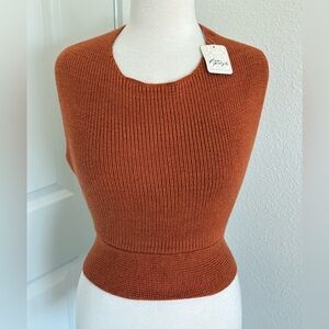 Free People Beach Knit Halter Top Size L Backless Boho Festival Spring NEW